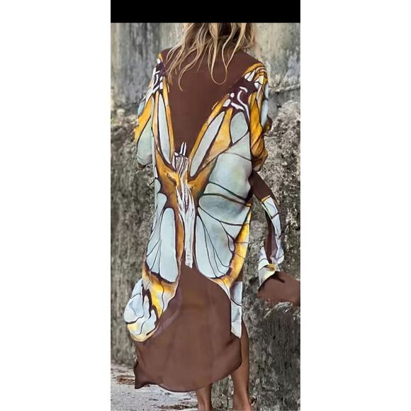 Beautiful butterfly, long, kimono/cover-up and matching lace butterfly hoop earr - Picture 8 of 12